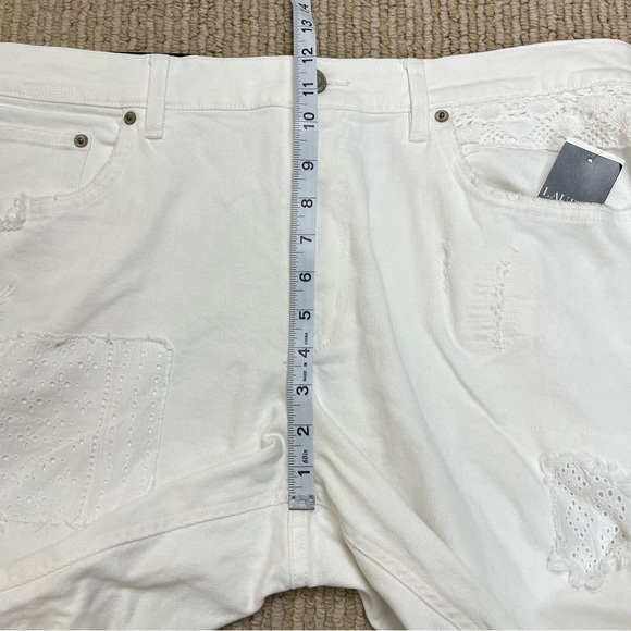 Lauren Ralph Lauren White Eyelet Patchwork Relaxed Tapered Jeans Size 16 Women - Picture 15 of 16